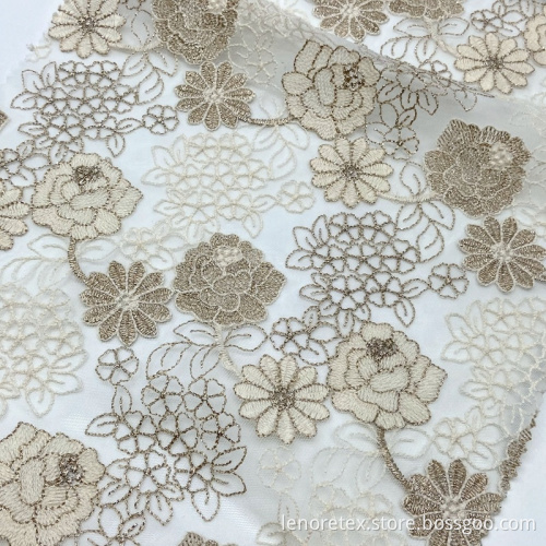 Polyester Flower Knit Lace Embroidery Net Mesh Fabric